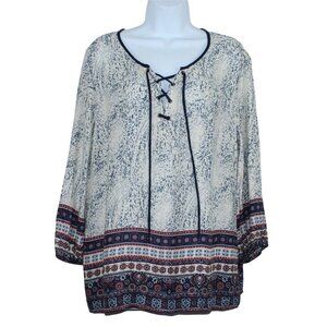 db established 1962 Women's Peasant Top Long sleeve Blue White & red  Size L